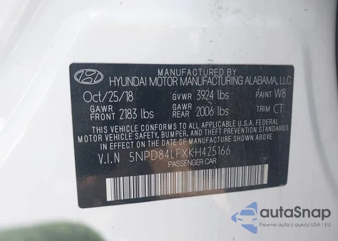 2019 Hyundai Elantra Sel from USA, damaged, VIN 5NPD84LFXKH425166